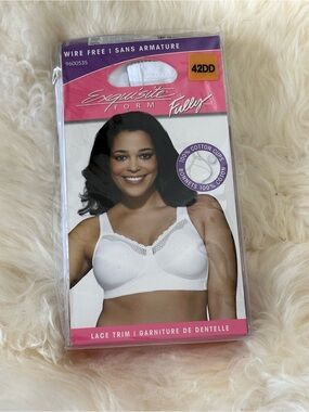 Exquisite Form Fully Cotton Soft Cup Wire-Free Bra Lace white cotton 42DD
